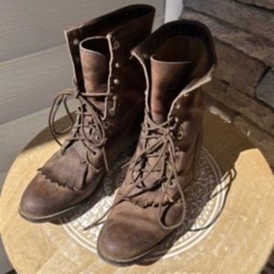 Tony Lama  Vintage Brown Leather Kiltie Lace Up Roper 'Broken-In' Size 9B